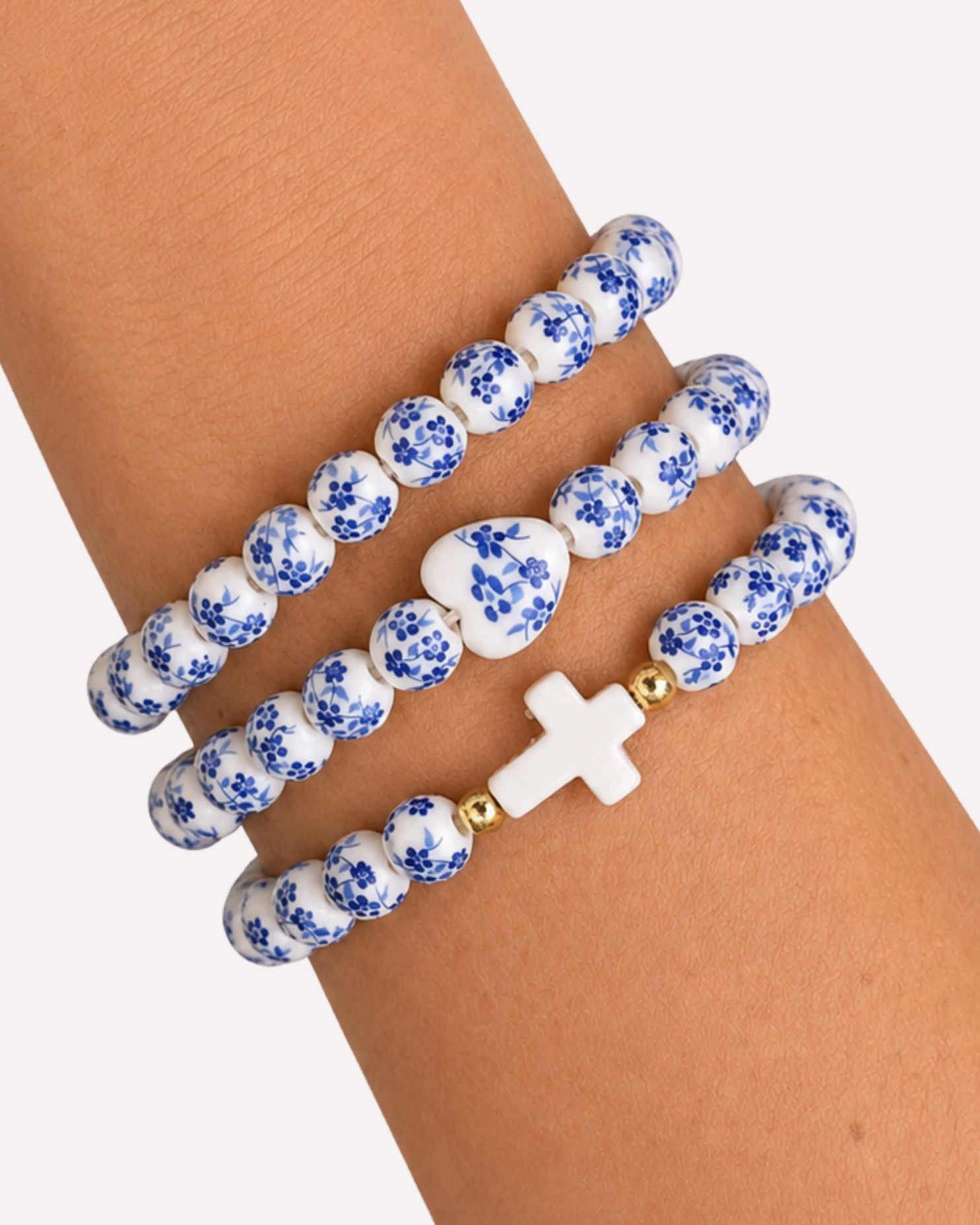 Vintage Ceramic Cross Bracelet